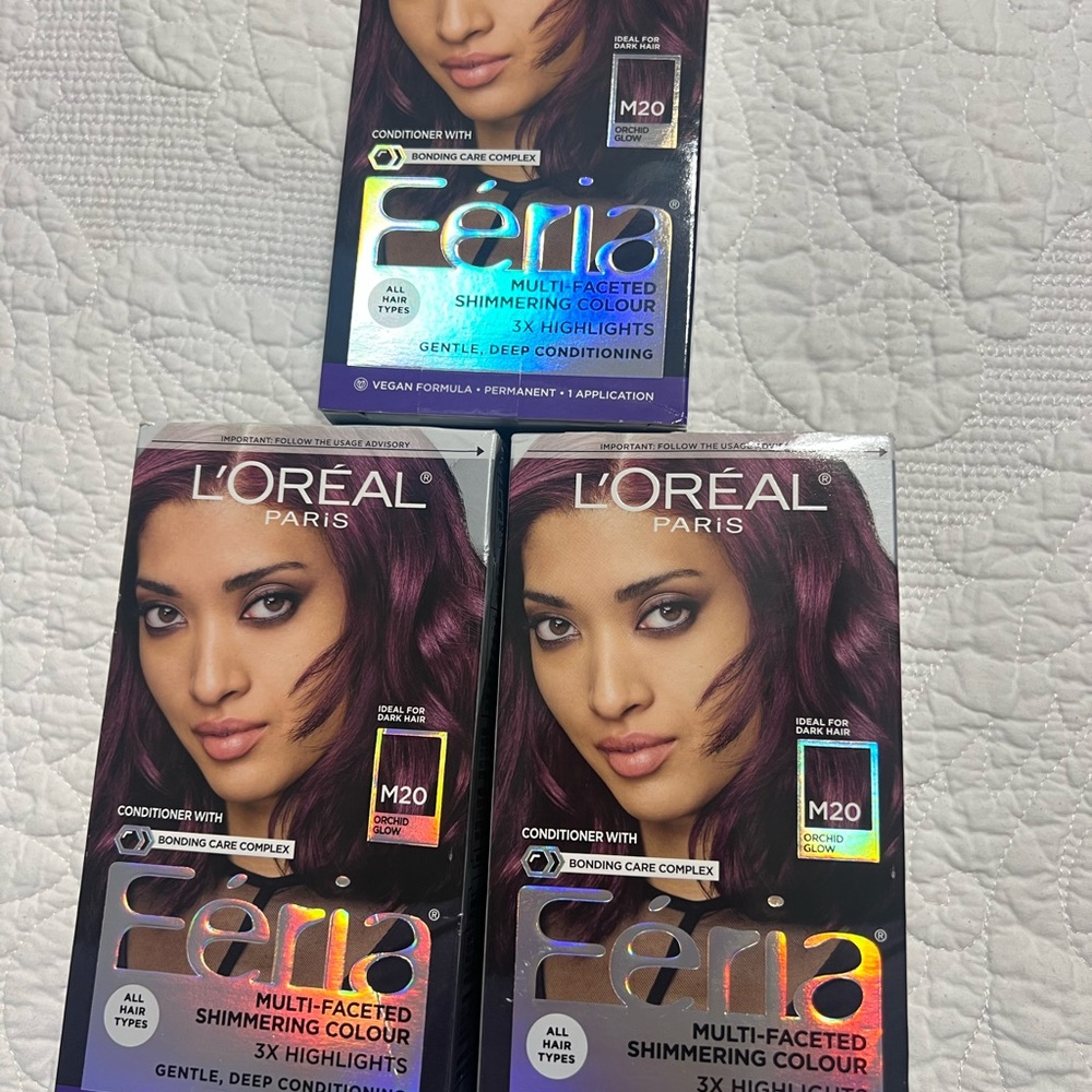 3  L'oreal Feria Midnight Bolds Hair Color Kit Orchid Glow M20 Warm Violet Dye